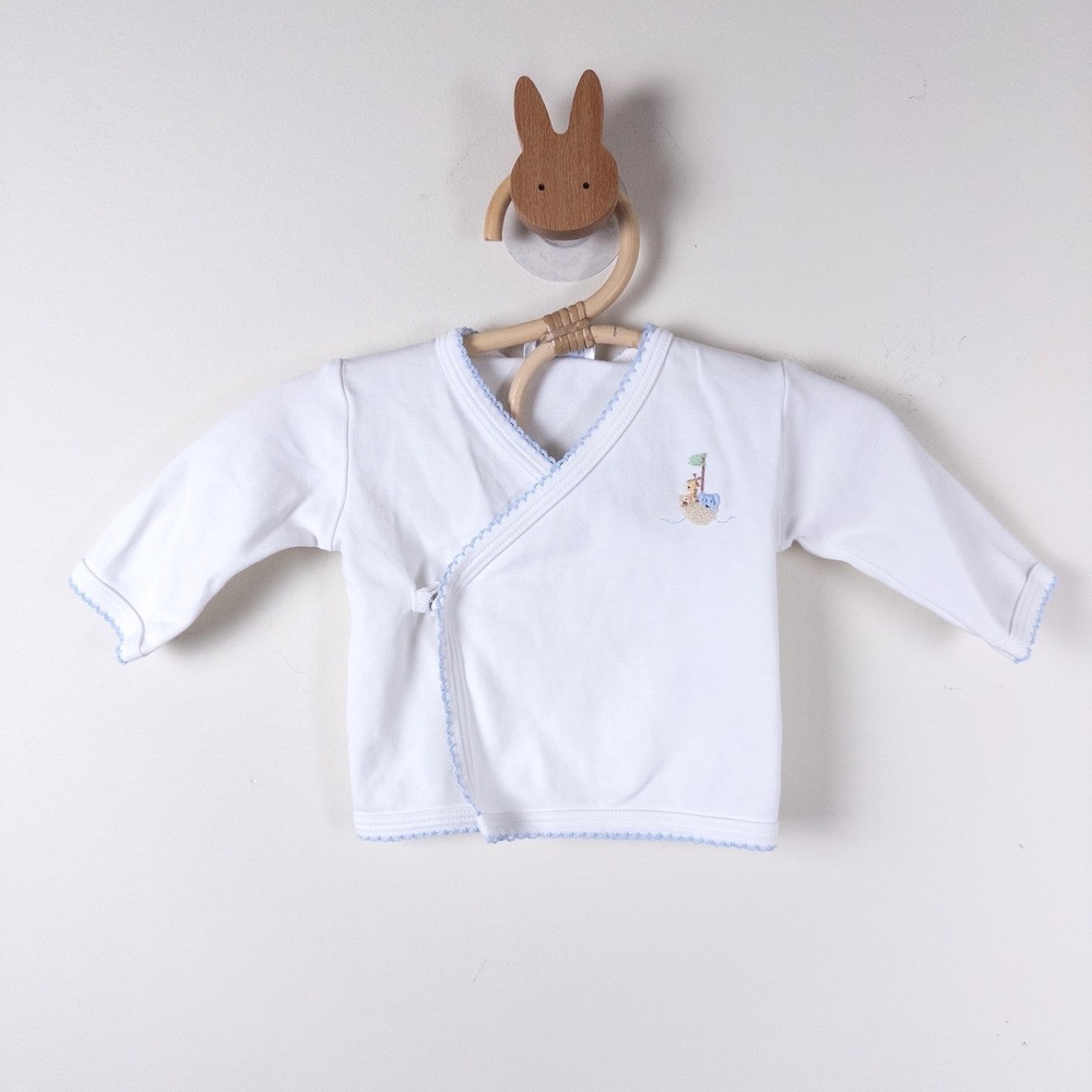 Kissy Kissy Premier Kimono Top‎ Baby 0-3 Months White Blue Noahs Ark Pima Cotton